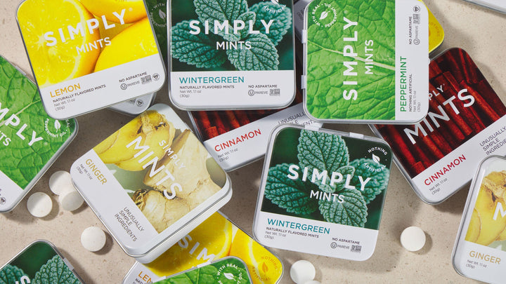 Pile of simply mints in a variety of flavors