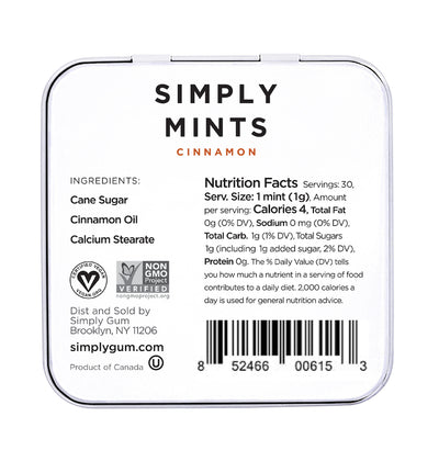 Back of Cinnamon Mints